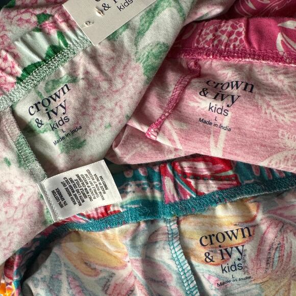 Crown & Ivy Lot of 3 Girls Large Pants Floral Stretch Elastic Waist Pull-On New - Picture 12 of 13